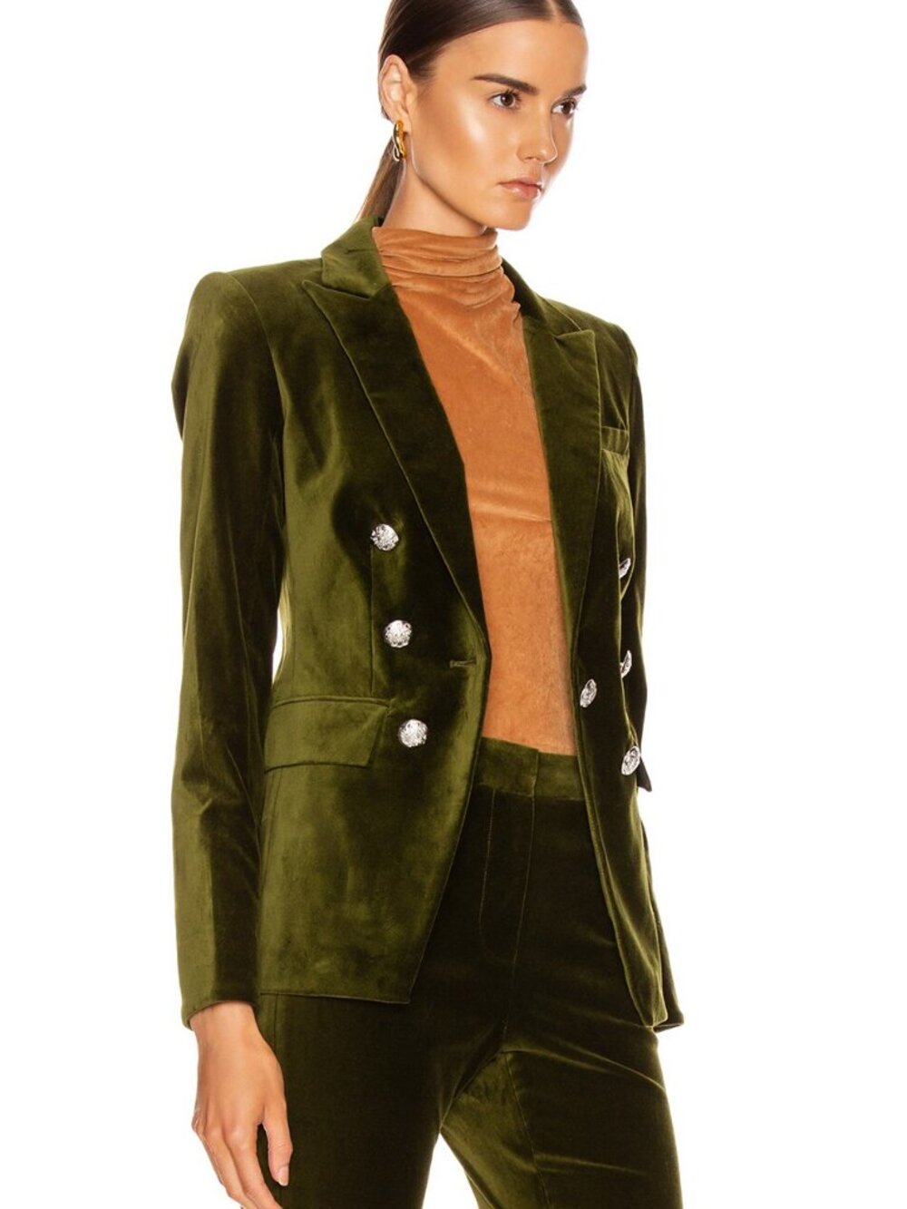 Veronica Beard Olive Stretch Velvet Lawrence Dickey Jacket - Size 8 - Picture 3 of 8